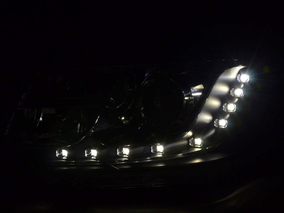 Scheinwerfer Set Daylight LED Tagfahrlicht VW Bus T5 ab 2010 schwarz Scheinwerfer Set Daylight LED Tagfahrlicht VW Bus T5 ab 2010 schwarz
